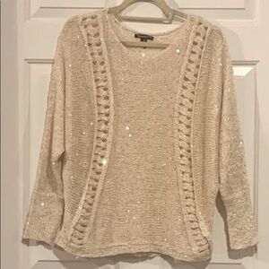 Roly Poly Cream Knit Sequence Sweater. Size L.